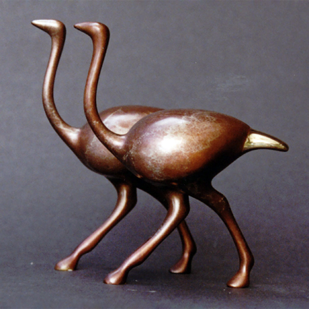 Loet Vanderveen - OSTRICH PAIR, NOAH'S (407) - BRONZE - 5 X 4.5 - These sculptures are bronze limited editions.
<br>
<br><a href="/[sculpture]/[available]-[patina]-[swatches]/">More than 30 patinas are available</a>. Available patinas are indicated as IN STOCK. Loet Vanderveen limited editions are always in strong demand and our stocked inventory sells quickly. Special orders are not being taken at this time.
<br>
<br>Allow a few weeks for your sculptures to arrive as each one is thoroughly prepared and packed in our warehouse. This includes fully customized crating and boxing for each piece. Your patience is appreciated during this process as we strive to ensure that your new artwork safely arrives.
<br>
<br>Shipping and Handling TBD