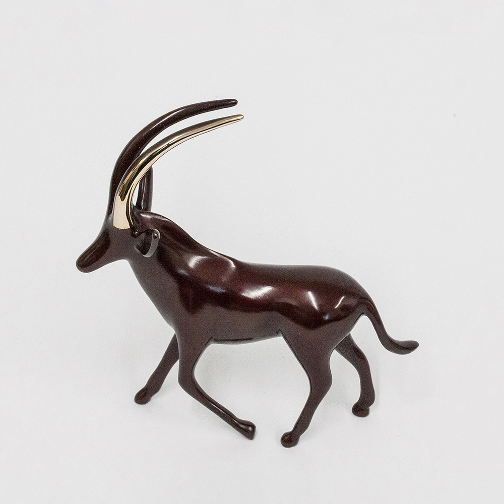Loet Vanderveen - ANTELOPE, SABLE NOAH'S (409) - BRONZE - 5 X 2 - These sculptures are bronze limited editions.
<br>
<br><a href="/[sculpture]/[available]-[patina]-[swatches]/">More than 30 patinas are available</a>. Available patinas are indicated as IN STOCK. Loet Vanderveen limited editions are always in strong demand and our stocked inventory sells quickly. Special orders are not being taken at this time.
<br>
<br>Allow a few weeks for your sculptures to arrive as each one is thoroughly prepared and packed in our warehouse. This includes fully customized crating and boxing for each piece. Your patience is appreciated during this process as we strive to ensure that your new artwork safely arrives.
<br>
<br>Shipping and Handling TBD