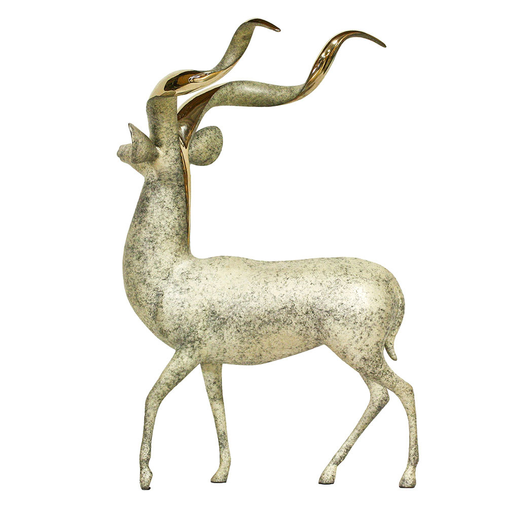 Loet Vanderveen - KUDU, STANDING (417) - BRONZE - 17 X 24 - These sculptures are bronze limited editions.
<br>
<br><a href="/[sculpture]/[available]-[patina]-[swatches]/">More than 30 patinas are available</a>. Available patinas are indicated as IN STOCK. Loet Vanderveen limited editions are always in strong demand and our stocked inventory sells quickly. Special orders are not being taken at this time.
<br>
<br>Allow a few weeks for your sculptures to arrive as each one is thoroughly prepared and packed in our warehouse. This includes fully customized crating and boxing for each piece. Your patience is appreciated during this process as we strive to ensure that your new artwork safely arrives.
<br>
<br>Shipping and Handling TBD
