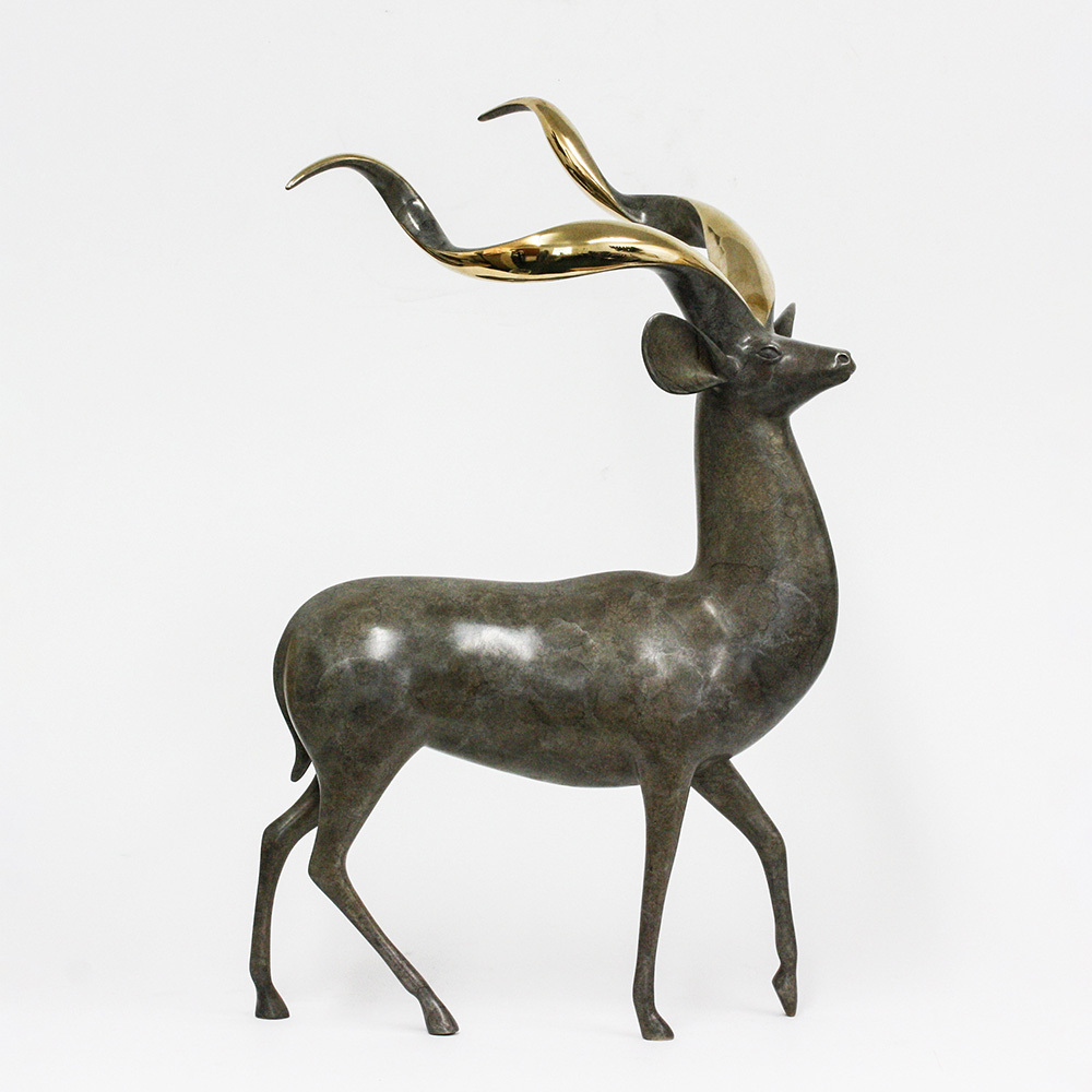 Loet Vanderveen - KUDU, STANDING (417) - BRONZE - 17 X 24 - These sculptures are bronze limited editions.
<br>
<br><a href="/[sculpture]/[available]-[patina]-[swatches]/">More than 30 patinas are available</a>. Available patinas are indicated as IN STOCK. Loet Vanderveen limited editions are always in strong demand and our stocked inventory sells quickly. Special orders are not being taken at this time.
<br>
<br>Allow a few weeks for your sculptures to arrive as each one is thoroughly prepared and packed in our warehouse. This includes fully customized crating and boxing for each piece. Your patience is appreciated during this process as we strive to ensure that your new artwork safely arrives.
<br>
<br>Shipping and Handling TBD