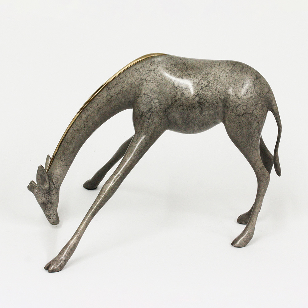 Loet Vanderveen - GIRAFFE, DRINKING (423) - BRONZE - 11 X 8 - These sculptures are bronze limited editions.
<br>
<br><a href="/[sculpture]/[available]-[patina]-[swatches]/">More than 30 patinas are available</a>. Available patinas are indicated as IN STOCK. Loet Vanderveen limited editions are always in strong demand and our stocked inventory sells quickly. Special orders are not being taken at this time.
<br>
<br>Allow a few weeks for your sculptures to arrive as each one is thoroughly prepared and packed in our warehouse. This includes fully customized crating and boxing for each piece. Your patience is appreciated during this process as we strive to ensure that your new artwork safely arrives.
<br>
<br>Shipping and Handling TBD