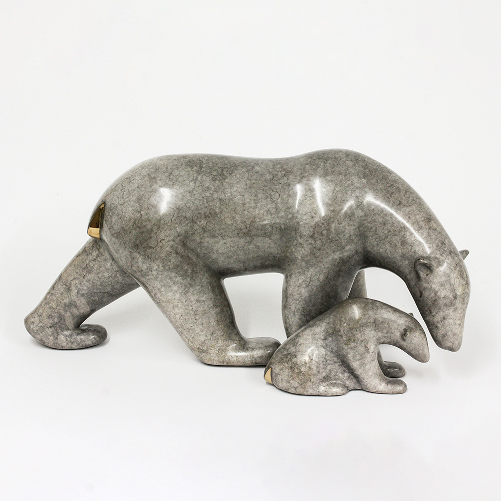 Loet Vanderveen - POLAR BEAR AND BABY, STANDING (438) - BRONZE - 15.5 X 8 X 7.25 - These sculptures are bronze limited editions.
<br>
<br><a href="/[sculpture]/[available]-[patina]-[swatches]/">More than 30 patinas are available</a>. Available patinas are indicated as IN STOCK. Loet Vanderveen limited editions are always in strong demand and our stocked inventory sells quickly. Special orders are not being taken at this time.
<br>
<br>Allow a few weeks for your sculptures to arrive as each one is thoroughly prepared and packed in our warehouse. This includes fully customized crating and boxing for each piece. Your patience is appreciated during this process as we strive to ensure that your new artwork safely arrives.
<br>
<br>Shipping and Handling TBD
