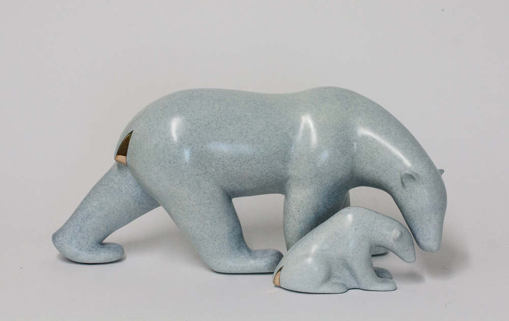 Loet Vanderveen - POLAR BEAR AND BABY, STANDING (438) - BRONZE - 15.5 X 8 X 7.25 - These sculptures are bronze limited editions.
<br>
<br><a href="/[sculpture]/[available]-[patina]-[swatches]/">More than 30 patinas are available</a>. Available patinas are indicated as IN STOCK. Loet Vanderveen limited editions are always in strong demand and our stocked inventory sells quickly. Special orders are not being taken at this time.
<br>
<br>Allow a few weeks for your sculptures to arrive as each one is thoroughly prepared and packed in our warehouse. This includes fully customized crating and boxing for each piece. Your patience is appreciated during this process as we strive to ensure that your new artwork safely arrives.
<br>
<br>Shipping and Handling TBD