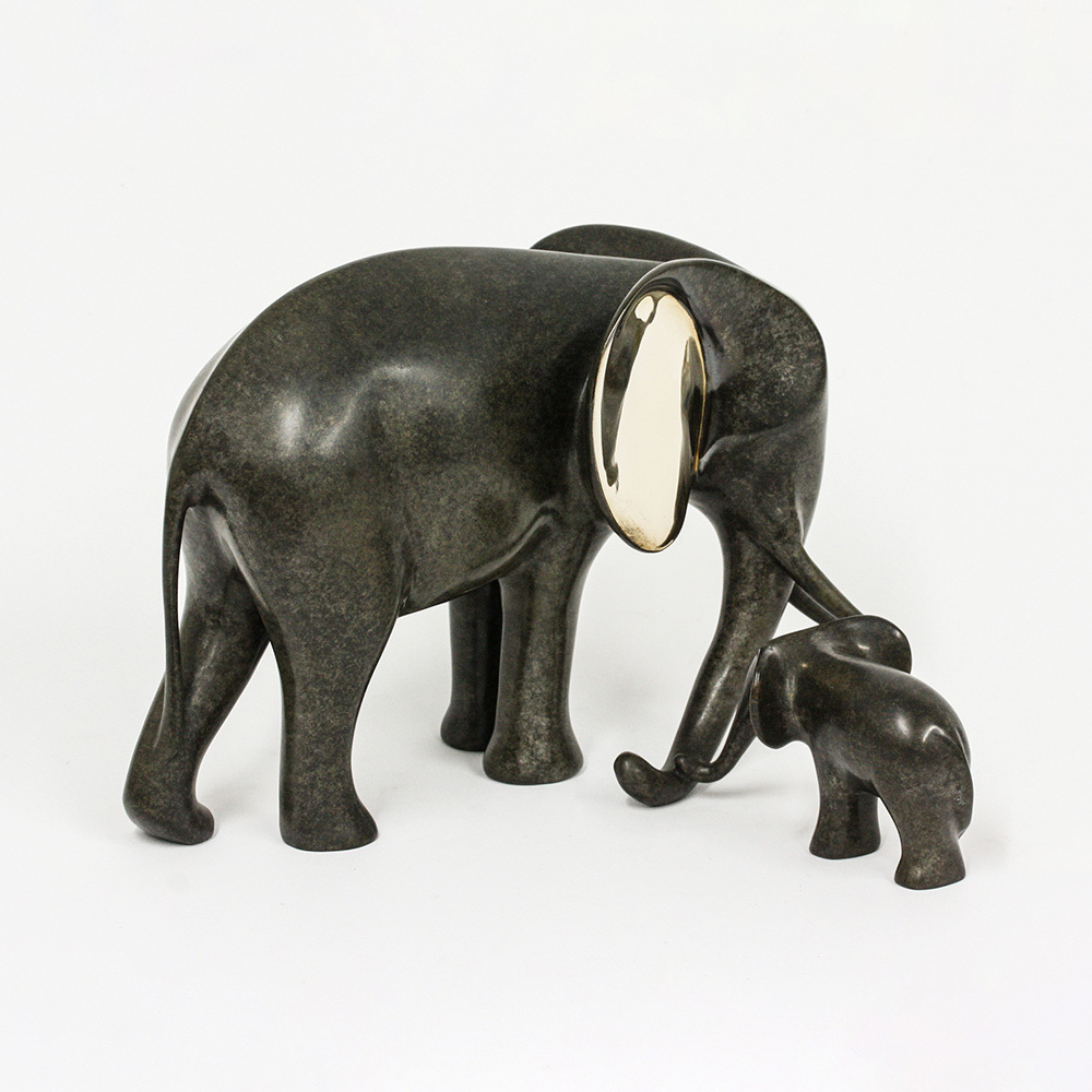 Loet Vanderveen - ELEPHANT AND BABY, NEW (464) - BRONZE - 9 X 9 X 6 - These sculptures are bronze limited editions.
<br>
<br><a href="/[sculpture]/[available]-[patina]-[swatches]/">More than 30 patinas are available</a>. Available patinas are indicated as IN STOCK. Loet Vanderveen limited editions are always in strong demand and our stocked inventory sells quickly. Special orders are not being taken at this time.
<br>
<br>Allow a few weeks for your sculptures to arrive as each one is thoroughly prepared and packed in our warehouse. This includes fully customized crating and boxing for each piece. Your patience is appreciated during this process as we strive to ensure that your new artwork safely arrives.
<br>
<br>Shipping and Handling TBD