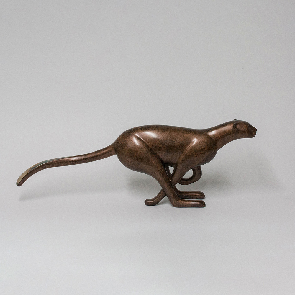 Loet Vanderveen - CHEETAH, RUNNING LG (470) - BRONZE - 30 X 4.5 X 11 - Free Shipping Anywhere In The USA!
<br>
<br>These sculptures are bronze limited editions.
<br>
<br><a href="/[sculpture]/[available]-[patina]-[swatches]/">More than 30 patinas are available</a>. Available patinas are indicated as IN STOCK. Loet Vanderveen limited editions are always in strong demand and our stocked inventory sells quickly. Special orders are not being taken at this time.
<br>
<br>Allow a few weeks for your sculptures to arrive as each one is thoroughly prepared and packed in our warehouse. This includes fully customized crating and boxing for each piece. Your patience is appreciated during this process as we strive to ensure that your new artwork safely arrives.