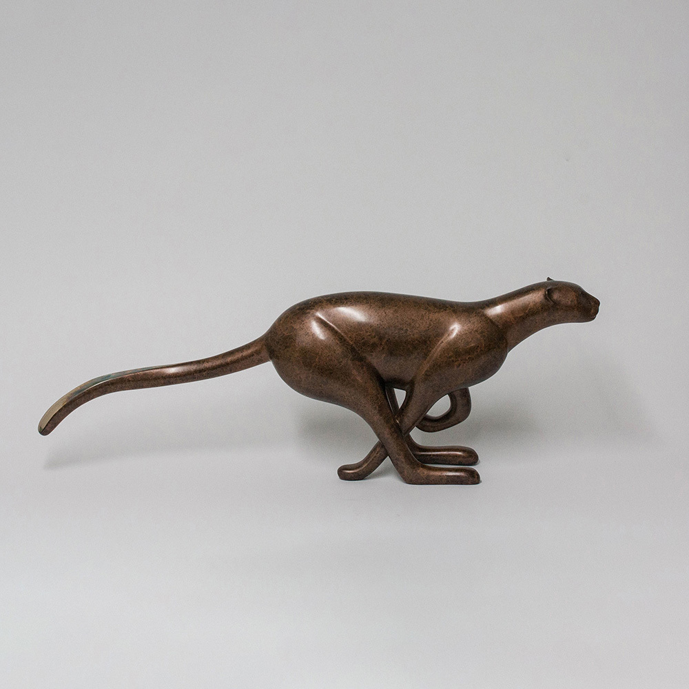 Loet Vanderveen - CHEETAH, RUNNING LG (470) - BRONZE - 30 X 4.5 X 11 - These sculptures are bronze limited editions.
<br>
<br><a href="/[sculpture]/[available]-[patina]-[swatches]/">More than 30 patinas are available</a>. Available patinas are indicated as IN STOCK. Loet Vanderveen limited editions are always in strong demand and our stocked inventory sells quickly. Special orders are not being taken at this time.
<br>
<br>Allow a few weeks for your sculptures to arrive as each one is thoroughly prepared and packed in our warehouse. This includes fully customized crating and boxing for each piece. Your patience is appreciated during this process as we strive to ensure that your new artwork safely arrives.
<br>
<br>Shipping and Handling TBD
