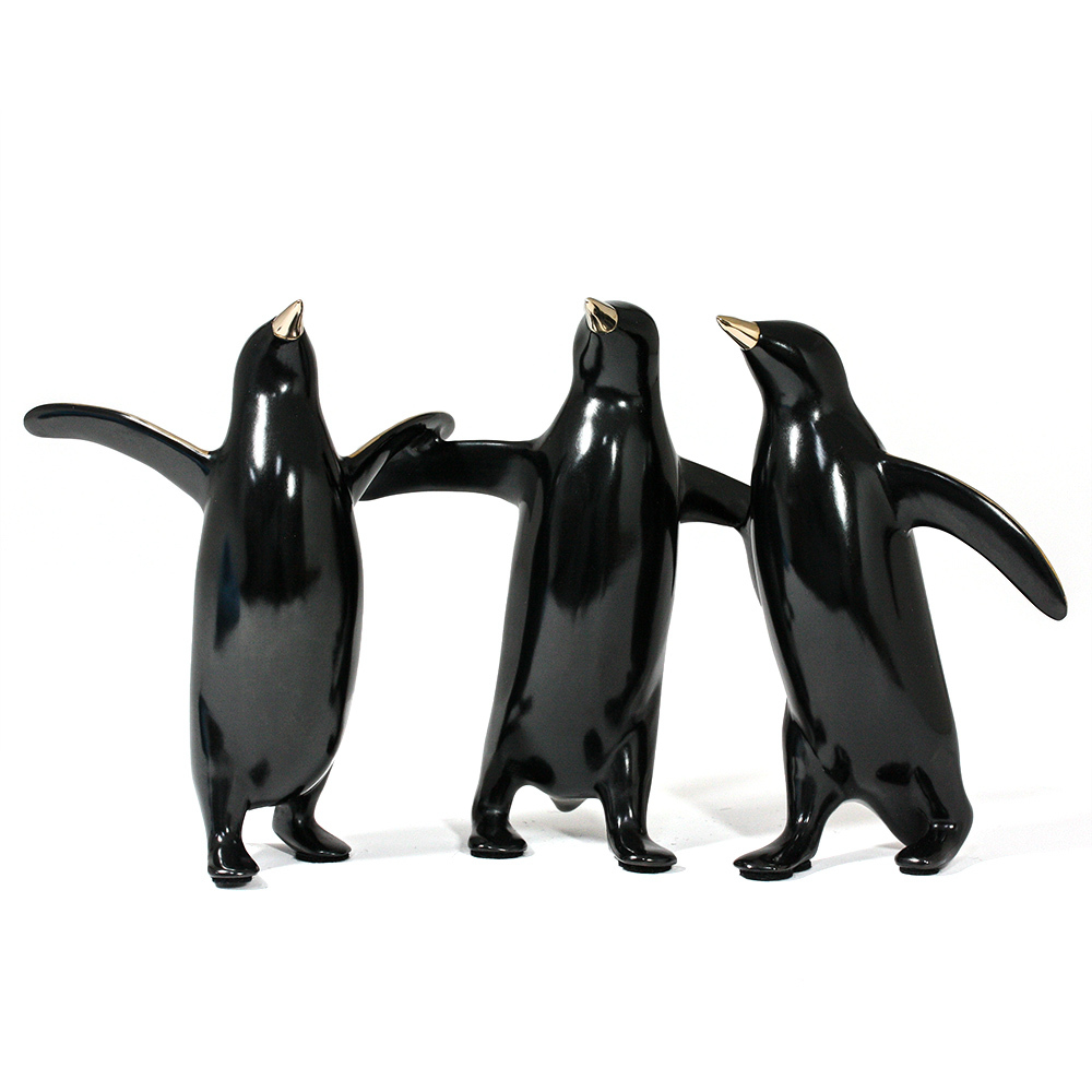 Loet Vanderveen - PENGUIN TRIO (474) - BRONZE - 9 X 4 X 5.25 - These sculptures are bronze limited editions.
<br>
<br><a href="/[sculpture]/[available]-[patina]-[swatches]/">More than 30 patinas are available</a>. Available patinas are indicated as IN STOCK. Loet Vanderveen limited editions are always in strong demand and our stocked inventory sells quickly. Special orders are not being taken at this time.
<br>
<br>Allow a few weeks for your sculptures to arrive as each one is thoroughly prepared and packed in our warehouse. This includes fully customized crating and boxing for each piece. Your patience is appreciated during this process as we strive to ensure that your new artwork safely arrives.
<br>
<br>Shipping and Handling TBD