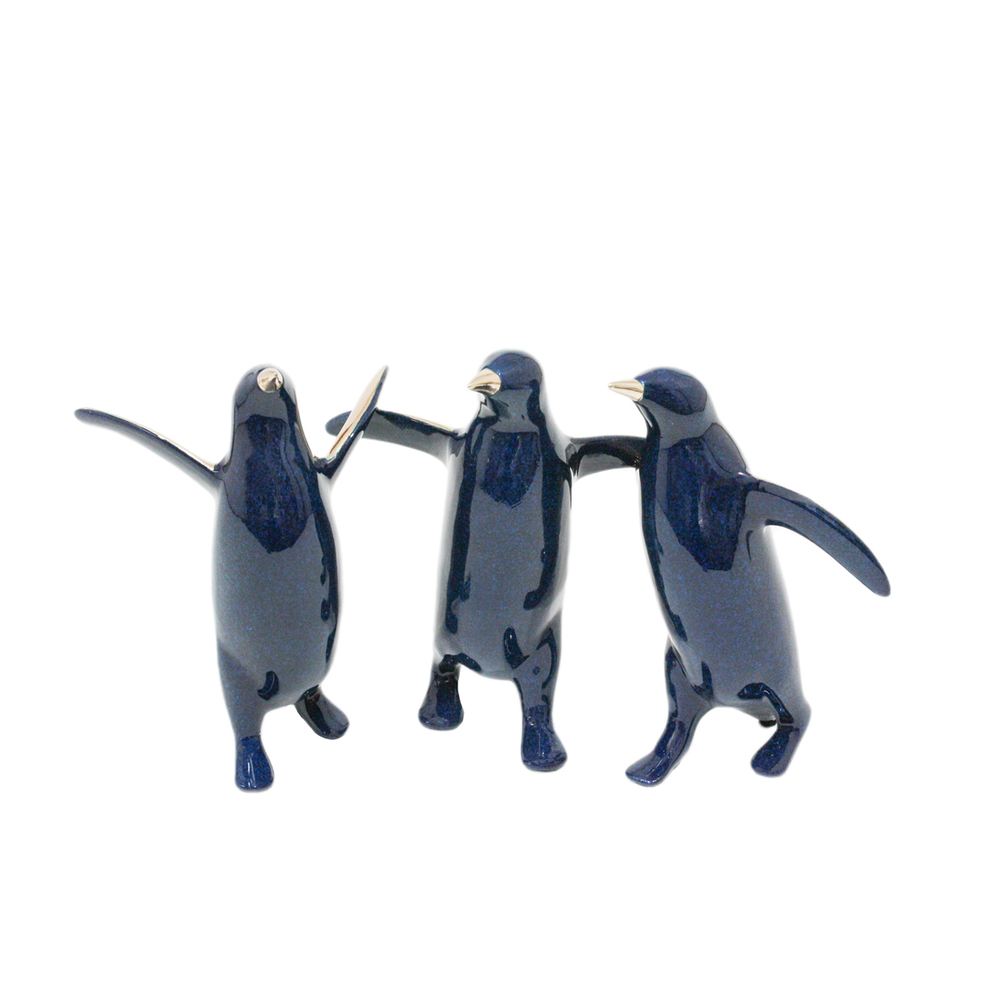 Loet Vanderveen - PENGUIN TRIO (474) - BRONZE - 9 X 4 X 5.25 - These sculptures are bronze limited editions.
<br>
<br><a href="/[sculpture]/[available]-[patina]-[swatches]/">More than 30 patinas are available</a>. Available patinas are indicated as IN STOCK. Loet Vanderveen limited editions are always in strong demand and our stocked inventory sells quickly. Special orders are not being taken at this time.
<br>
<br>Allow a few weeks for your sculptures to arrive as each one is thoroughly prepared and packed in our warehouse. This includes fully customized crating and boxing for each piece. Your patience is appreciated during this process as we strive to ensure that your new artwork safely arrives.
<br>
<br>Shipping and Handling TBD
