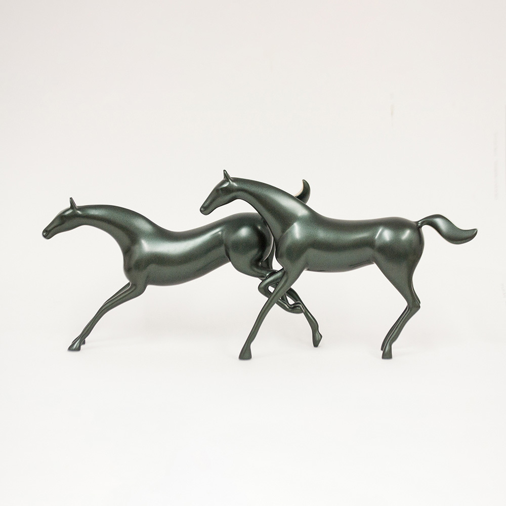 Loet Vanderveen - HORSES, GALLOPING (475) - BRONZE - 22 X 5 X 9 - These sculptures are bronze limited editions.
<br>
<br><a href="/[sculpture]/[available]-[patina]-[swatches]/">More than 30 patinas are available</a>. Available patinas are indicated as IN STOCK. Loet Vanderveen limited editions are always in strong demand and our stocked inventory sells quickly. Special orders are not being taken at this time.
<br>
<br>Allow a few weeks for your sculptures to arrive as each one is thoroughly prepared and packed in our warehouse. This includes fully customized crating and boxing for each piece. Your patience is appreciated during this process as we strive to ensure that your new artwork safely arrives.
<br>
<br>Shipping and Handling TBD