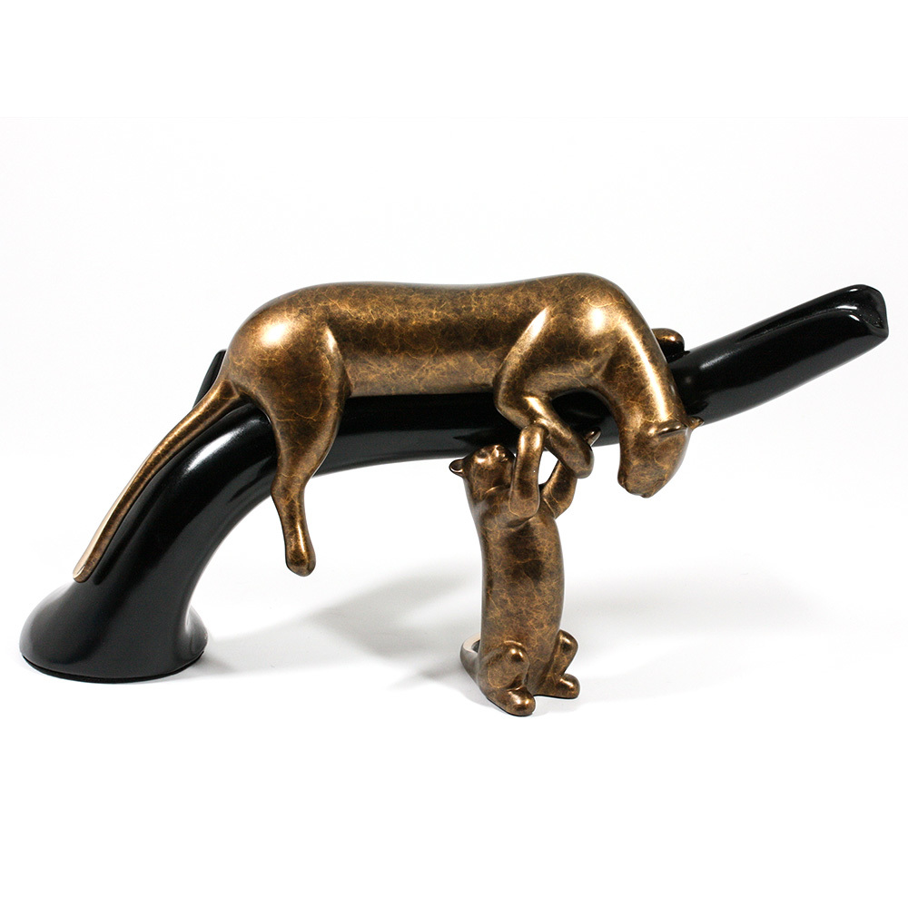 Loet Vanderveen - PANTHER & BABY ON TREE (477) - BRONZE - 18 X 6.5 X 9 - These sculptures are bronze limited editions.
<br>
<br><a href="/[sculpture]/[available]-[patina]-[swatches]/">More than 30 patinas are available</a>. Available patinas are indicated as IN STOCK. Loet Vanderveen limited editions are always in strong demand and our stocked inventory sells quickly. Special orders are not being taken at this time.
<br>
<br>Allow a few weeks for your sculptures to arrive as each one is thoroughly prepared and packed in our warehouse. This includes fully customized crating and boxing for each piece. Your patience is appreciated during this process as we strive to ensure that your new artwork safely arrives.
<br>
<br>Shipping and Handling TBD