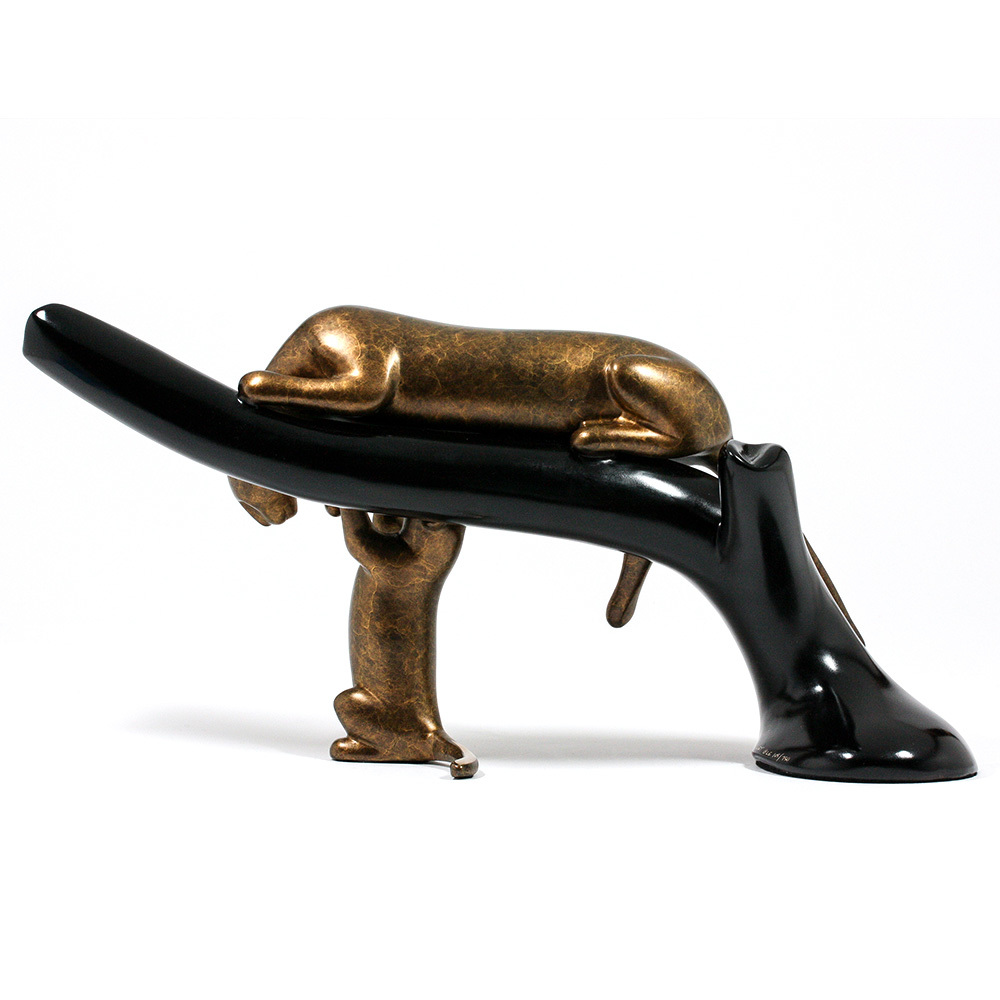 Loet Vanderveen - PANTHER & BABY ON TREE (477) - BRONZE - 18 X 6.5 X 9 - These sculptures are bronze limited editions.
<br>
<br><a href="/[sculpture]/[available]-[patina]-[swatches]/">More than 30 patinas are available</a>. Available patinas are indicated as IN STOCK. Loet Vanderveen limited editions are always in strong demand and our stocked inventory sells quickly. Special orders are not being taken at this time.
<br>
<br>Allow a few weeks for your sculptures to arrive as each one is thoroughly prepared and packed in our warehouse. This includes fully customized crating and boxing for each piece. Your patience is appreciated during this process as we strive to ensure that your new artwork safely arrives.
<br>
<br>Shipping and Handling TBD