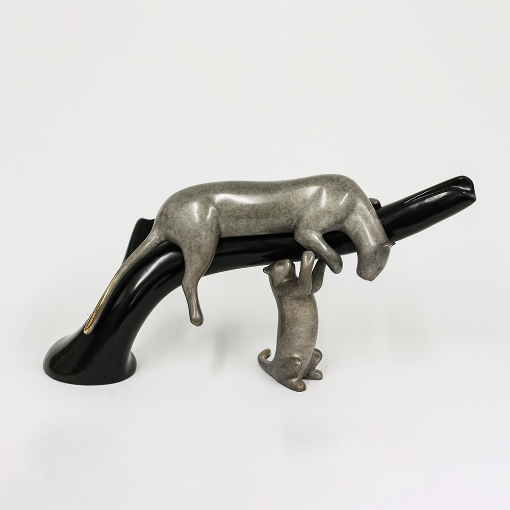 Loet Vanderveen - PANTHER & BABY ON TREE (477) - BRONZE - 18 X 6.5 X 9 - These sculptures are bronze limited editions.
<br>
<br><a href="/[sculpture]/[available]-[patina]-[swatches]/">More than 30 patinas are available</a>. Available patinas are indicated as IN STOCK. Loet Vanderveen limited editions are always in strong demand and our stocked inventory sells quickly. Special orders are not being taken at this time.
<br>
<br>Allow a few weeks for your sculptures to arrive as each one is thoroughly prepared and packed in our warehouse. This includes fully customized crating and boxing for each piece. Your patience is appreciated during this process as we strive to ensure that your new artwork safely arrives.
<br>
<br>Shipping and Handling TBD
