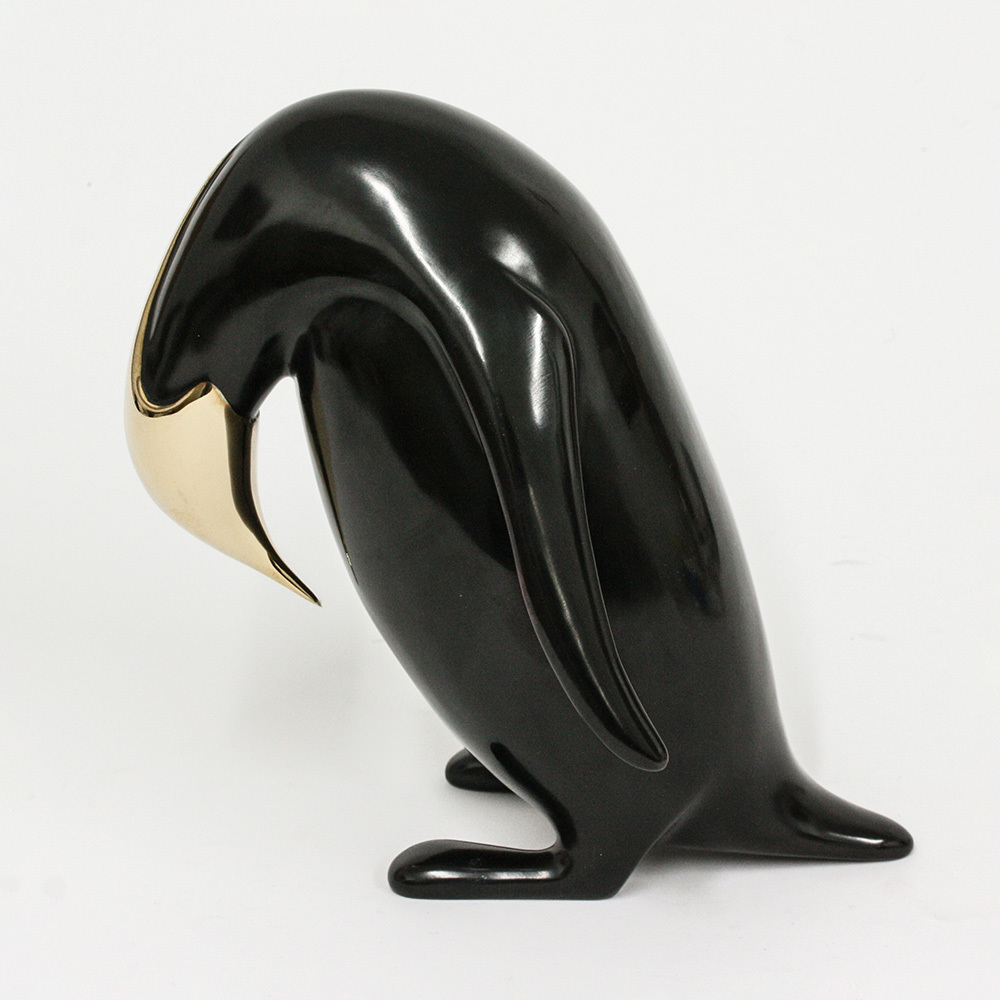 Loet Vanderveen - PENGUIN, EMPEROR (487) - BRONZE - 9 X 5.5 X 9 - These sculptures are bronze limited editions.
<br>
<br><a href="/[sculpture]/[available]-[patina]-[swatches]/">More than 30 patinas are available</a>. Available patinas are indicated as IN STOCK. Loet Vanderveen limited editions are always in strong demand and our stocked inventory sells quickly. Special orders are not being taken at this time.
<br>
<br>Allow a few weeks for your sculptures to arrive as each one is thoroughly prepared and packed in our warehouse. This includes fully customized crating and boxing for each piece. Your patience is appreciated during this process as we strive to ensure that your new artwork safely arrives.
<br>
<br>Shipping and Handling TBD
