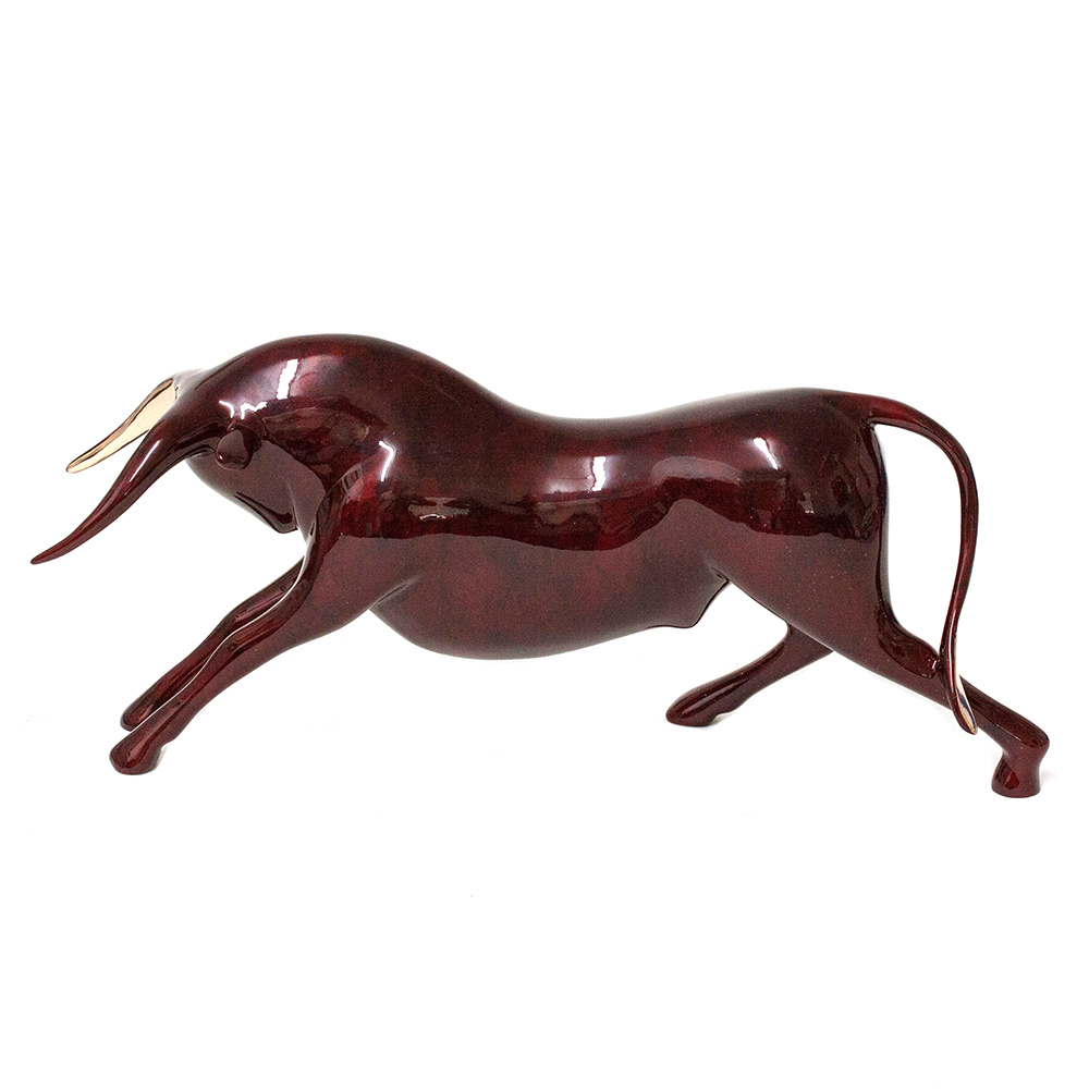 Loet Vanderveen - BULL, CHARGING (493) - BRONZE - 12 X 3.5 X 5.5 - These sculptures are bronze limited editions.
<br>
<br><a href="/[sculpture]/[available]-[patina]-[swatches]/">More than 30 patinas are available</a>. Available patinas are indicated as IN STOCK. Loet Vanderveen limited editions are always in strong demand and our stocked inventory sells quickly. Special orders are not being taken at this time.
<br>
<br>Allow a few weeks for your sculptures to arrive as each one is thoroughly prepared and packed in our warehouse. This includes fully customized crating and boxing for each piece. Your patience is appreciated during this process as we strive to ensure that your new artwork safely arrives.
<br>
<br>Shipping and Handling TBD