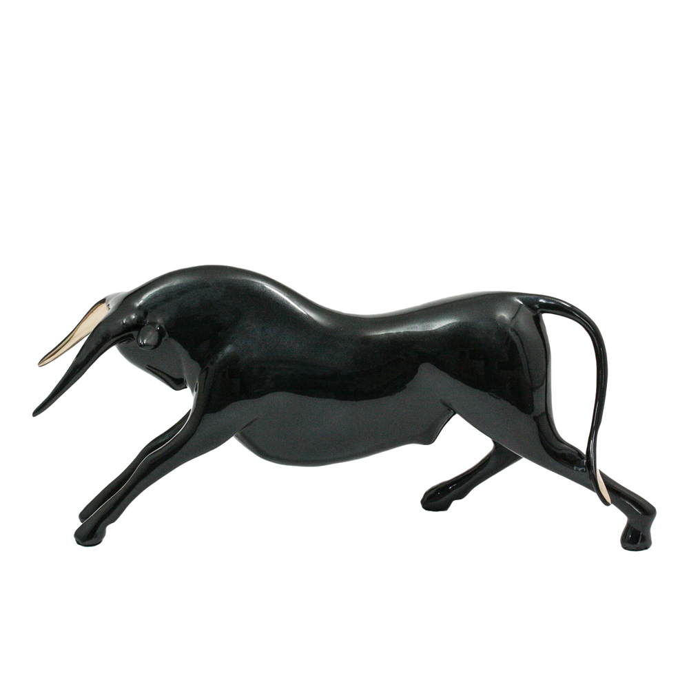 Loet Vanderveen - BULL, CHARGING (493) - BRONZE - 12 X 3.5 X 5.5 - These sculptures are bronze limited editions.
<br>
<br><a href="/[sculpture]/[available]-[patina]-[swatches]/">More than 30 patinas are available</a>. Available patinas are indicated as IN STOCK. Loet Vanderveen limited editions are always in strong demand and our stocked inventory sells quickly. Special orders are not being taken at this time.
<br>
<br>Allow a few weeks for your sculptures to arrive as each one is thoroughly prepared and packed in our warehouse. This includes fully customized crating and boxing for each piece. Your patience is appreciated during this process as we strive to ensure that your new artwork safely arrives.
<br>
<br>Shipping and Handling TBD
