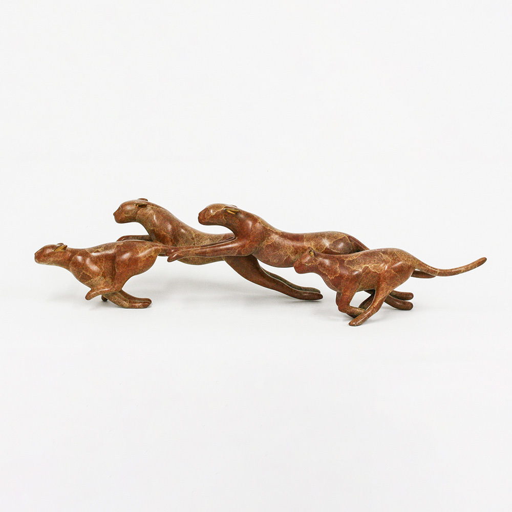 Loet Vanderveen - CHEETAHS GALLOPING X4 (513) - BRONZE - 21 X 5 X 4.75 - Free Shipping Anywhere In The USA!
<br>
<br>These sculptures are bronze limited editions.
<br>
<br><a href="/[sculpture]/[available]-[patina]-[swatches]/">More than 30 patinas are available</a>. Available patinas are indicated as IN STOCK. Loet Vanderveen limited editions are always in strong demand and our stocked inventory sells quickly. Special orders are not being taken at this time.
<br>
<br>Allow a few weeks for your sculptures to arrive as each one is thoroughly prepared and packed in our warehouse. This includes fully customized crating and boxing for each piece. Your patience is appreciated during this process as we strive to ensure that your new artwork safely arrives.