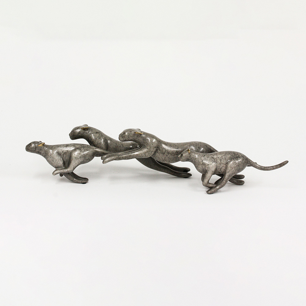 Loet Vanderveen - CHEETAHS GALLOPING X4 (513) - BRONZE - 21 X 5 X 4.75 - Free Shipping Anywhere In The USA!
<br>
<br>These sculptures are bronze limited editions.
<br>
<br><a href="/[sculpture]/[available]-[patina]-[swatches]/">More than 30 patinas are available</a>. Available patinas are indicated as IN STOCK. Loet Vanderveen limited editions are always in strong demand and our stocked inventory sells quickly. Special orders are not being taken at this time.
<br>
<br>Allow a few weeks for your sculptures to arrive as each one is thoroughly prepared and packed in our warehouse. This includes fully customized crating and boxing for each piece. Your patience is appreciated during this process as we strive to ensure that your new artwork safely arrives.