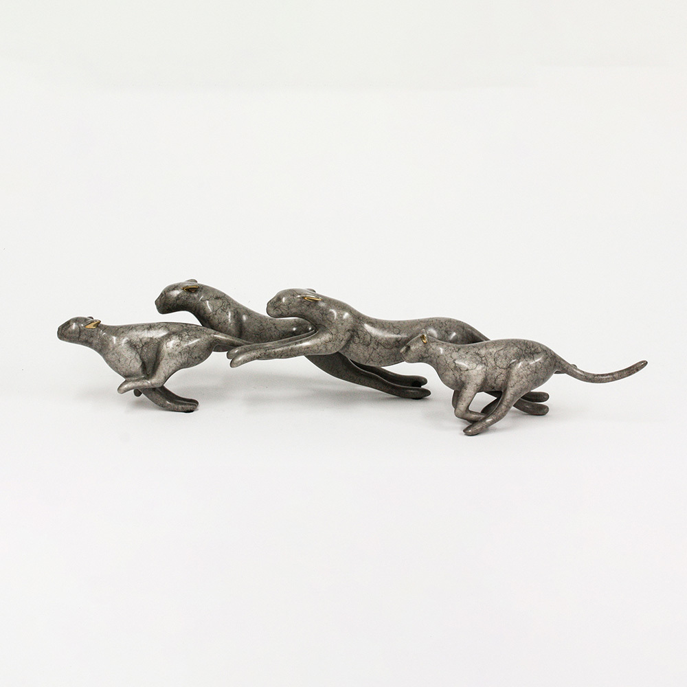 Loet Vanderveen - CHEETAHS GALLOPING X4 (513) - BRONZE - 21 X 5 X 4.75 - These sculptures are bronze limited editions.
<br>
<br><a href="/[sculpture]/[available]-[patina]-[swatches]/">More than 30 patinas are available</a>. Available patinas are indicated as IN STOCK. Loet Vanderveen limited editions are always in strong demand and our stocked inventory sells quickly. Special orders are not being taken at this time.
<br>
<br>Allow a few weeks for your sculptures to arrive as each one is thoroughly prepared and packed in our warehouse. This includes fully customized crating and boxing for each piece. Your patience is appreciated during this process as we strive to ensure that your new artwork safely arrives.
<br>
<br>Shipping and Handling TBD
