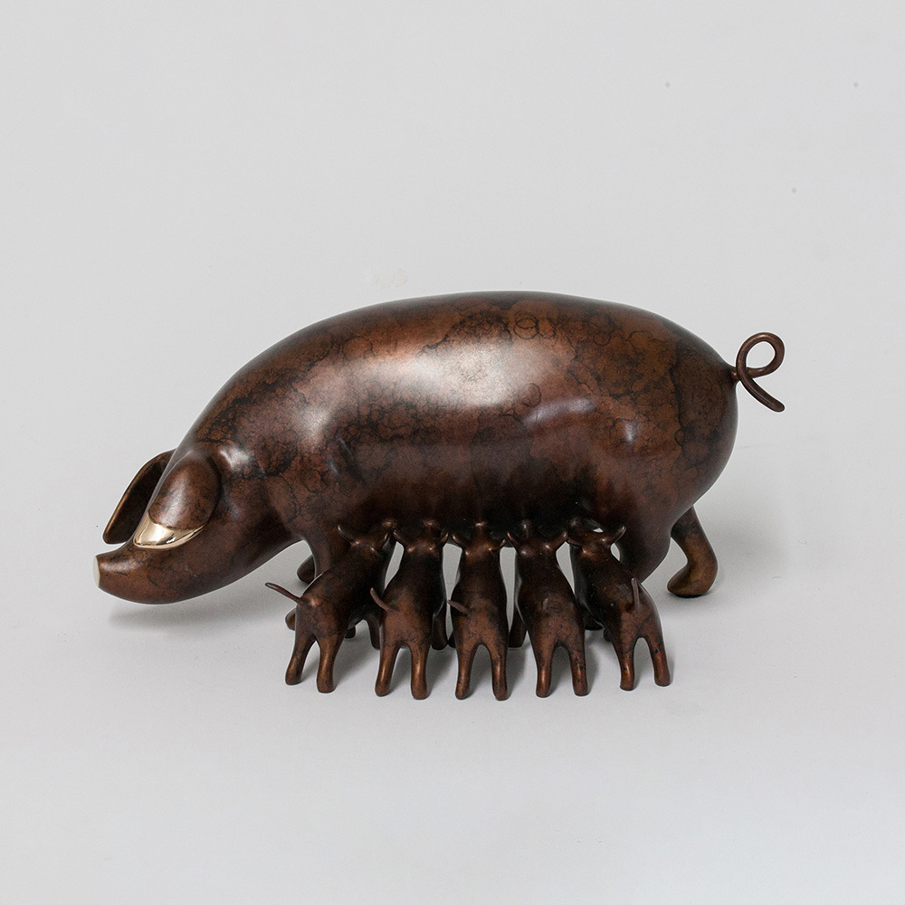 Loet Vanderveen - SOW AND PIGLETS (544) - BRONZE - 9 1/2 X 5 1/2 X 4 - These sculptures are bronze limited editions.
<br>
<br><a href="/[sculpture]/[available]-[patina]-[swatches]/">More than 30 patinas are available</a>. Available patinas are indicated as IN STOCK. Loet Vanderveen limited editions are always in strong demand and our stocked inventory sells quickly. Special orders are not being taken at this time.
<br>
<br>Allow a few weeks for your sculptures to arrive as each one is thoroughly prepared and packed in our warehouse. This includes fully customized crating and boxing for each piece. Your patience is appreciated during this process as we strive to ensure that your new artwork safely arrives.
<br>
<br>Shipping and Handling TBD