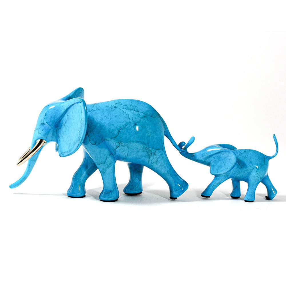 Loet Vanderveen - ELEPHANT & BABY MARCHING (547) - BRONZE - 13 X 4.25 X 4.5 - These sculptures are bronze limited editions.
<br>
<br><a href="/[sculpture]/[available]-[patina]-[swatches]/">More than 30 patinas are available</a>. Available patinas are indicated as IN STOCK. Loet Vanderveen limited editions are always in strong demand and our stocked inventory sells quickly. Special orders are not being taken at this time.
<br>
<br>Allow a few weeks for your sculptures to arrive as each one is thoroughly prepared and packed in our warehouse. This includes fully customized crating and boxing for each piece. Your patience is appreciated during this process as we strive to ensure that your new artwork safely arrives.
<br>
<br>Shipping and Handling TBD