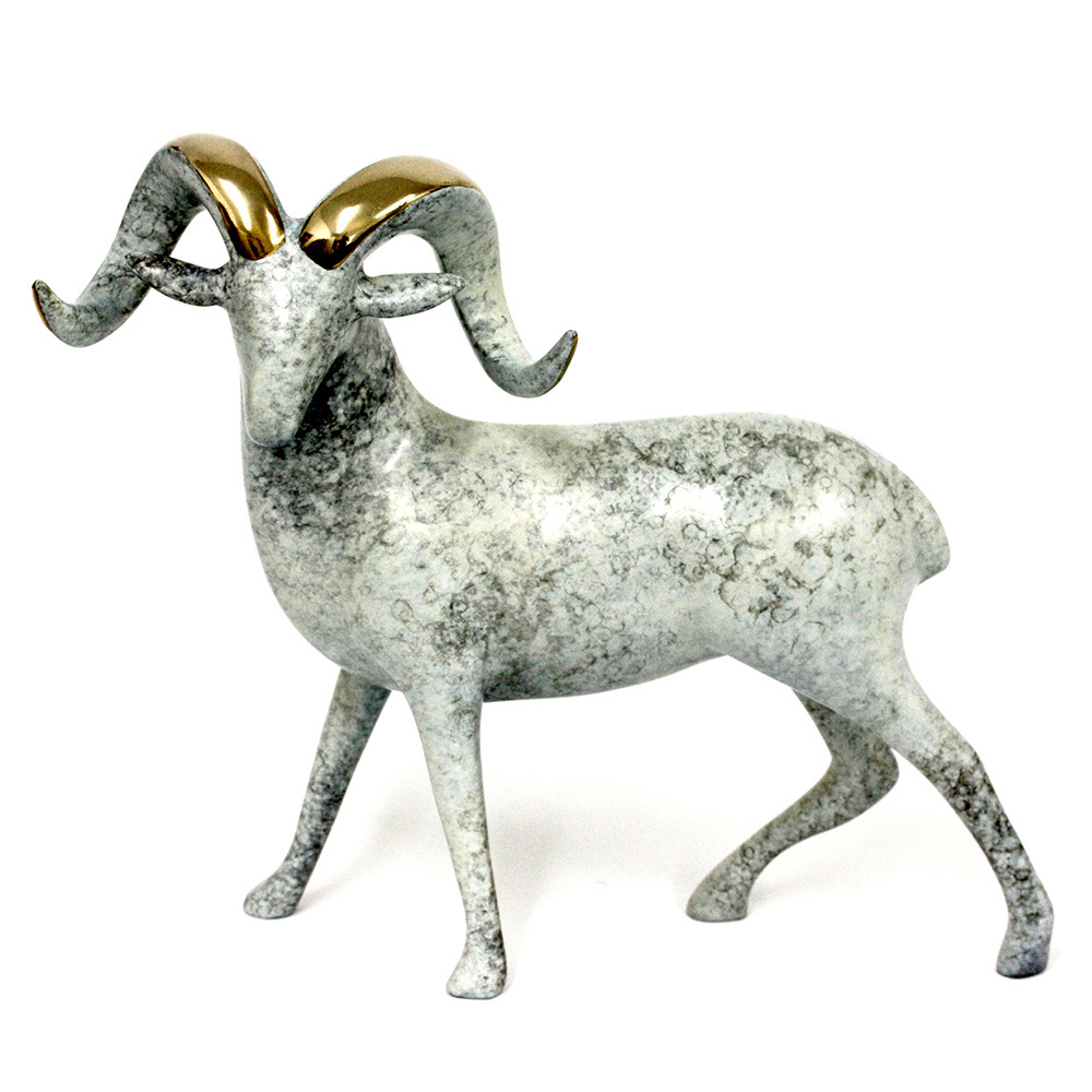 Loet Vanderveen - RAM, REGAL (551) - BRONZE - 9 X 3 X 8 - These sculptures are bronze limited editions.
<br>
<br><a href="/[sculpture]/[available]-[patina]-[swatches]/">More than 30 patinas are available</a>. Available patinas are indicated as IN STOCK. Loet Vanderveen limited editions are always in strong demand and our stocked inventory sells quickly. Special orders are not being taken at this time.
<br>
<br>Allow a few weeks for your sculptures to arrive as each one is thoroughly prepared and packed in our warehouse. This includes fully customized crating and boxing for each piece. Your patience is appreciated during this process as we strive to ensure that your new artwork safely arrives.
<br>
<br>Shipping and Handling TBD