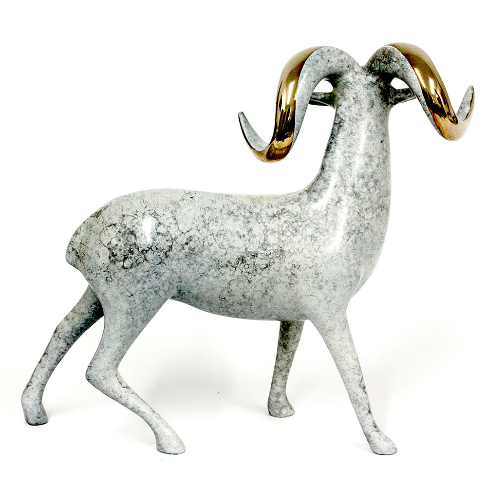 Loet Vanderveen - RAM, REGAL (551) - BRONZE - 9 X 3 X 8 - These sculptures are bronze limited editions.
<br>
<br><a href="/[sculpture]/[available]-[patina]-[swatches]/">More than 30 patinas are available</a>. Available patinas are indicated as IN STOCK. Loet Vanderveen limited editions are always in strong demand and our stocked inventory sells quickly. Special orders are not being taken at this time.
<br>
<br>Allow a few weeks for your sculptures to arrive as each one is thoroughly prepared and packed in our warehouse. This includes fully customized crating and boxing for each piece. Your patience is appreciated during this process as we strive to ensure that your new artwork safely arrives.
<br>
<br>Shipping and Handling TBD