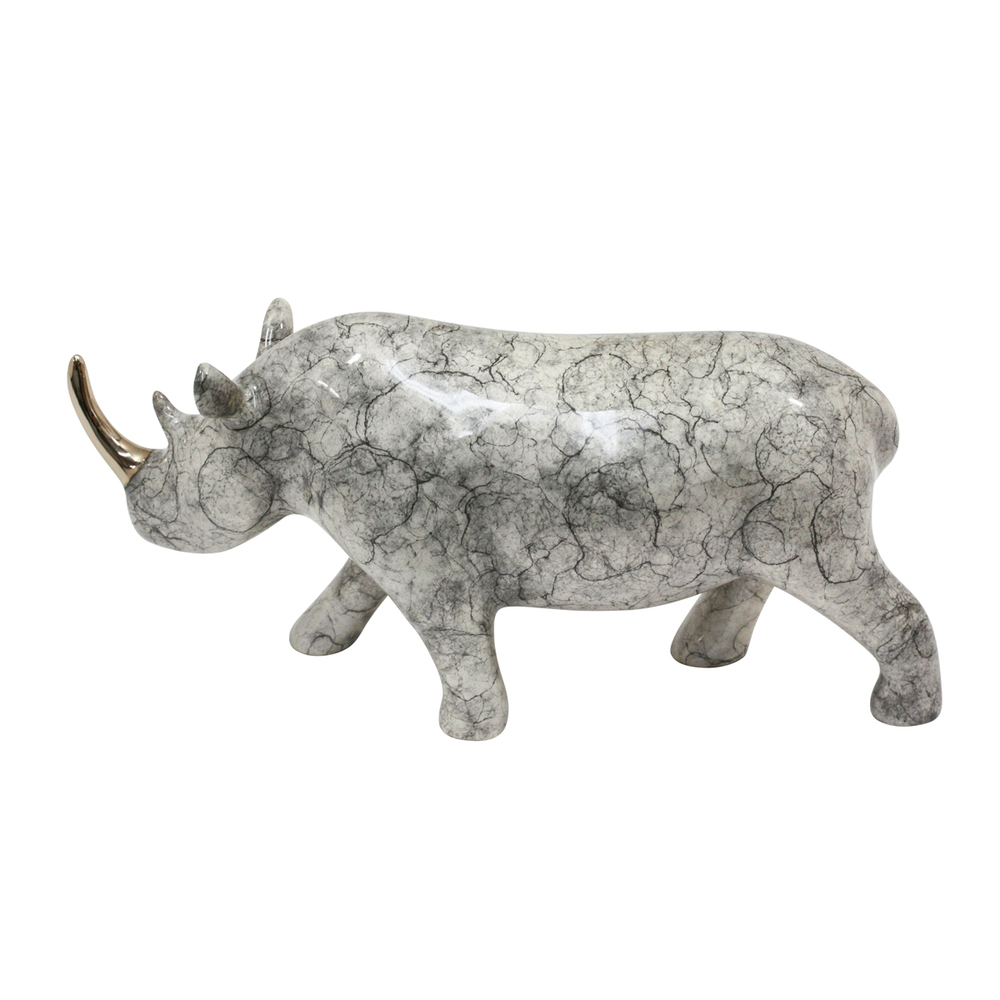 Loet Vanderveen - RHINO, KENYA (555) - BRONZE - 8.25 X 2.75 X 3.75 - These sculptures are bronze limited editions.
<br>
<br><a href="/[sculpture]/[available]-[patina]-[swatches]/">More than 30 patinas are available</a>. Available patinas are indicated as IN STOCK. Loet Vanderveen limited editions are always in strong demand and our stocked inventory sells quickly. Special orders are not being taken at this time.
<br>
<br>Allow a few weeks for your sculptures to arrive as each one is thoroughly prepared and packed in our warehouse. This includes fully customized crating and boxing for each piece. Your patience is appreciated during this process as we strive to ensure that your new artwork safely arrives.
<br>
<br>Shipping and Handling TBD