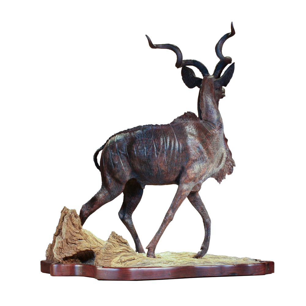 Mopho Gonde - CAMO KING - LEADWOOD - 28 X 30 X 16 - <h1>Spiral Horned Antelope Wooden Sculpture, Standing Antelope Leadwood Sculpture</h1>