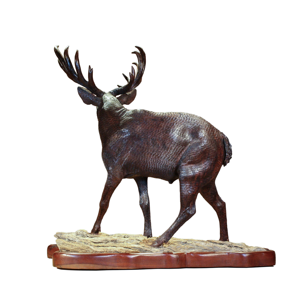 Mopho Gonde - THE RACK - LEADWOOD - 24 X 22 X 13 - <h1>Large Mule Deer Wooden Sculpture, Mule Deer Buck Leadwood Sculpture</h1>