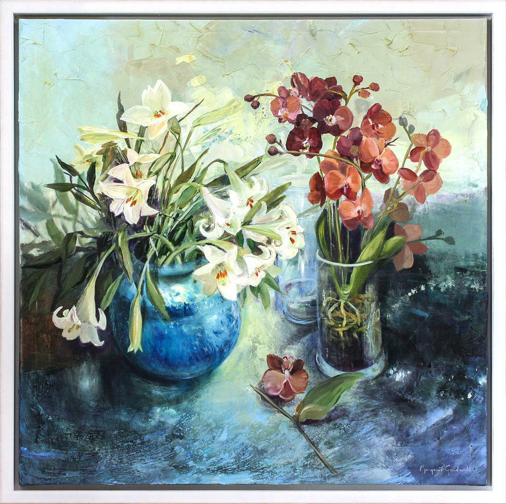 Margaret Gradwell - FLORAL SYMPHONY - ACRYLIC AND OIL ON CANVAS - 39 X 39
