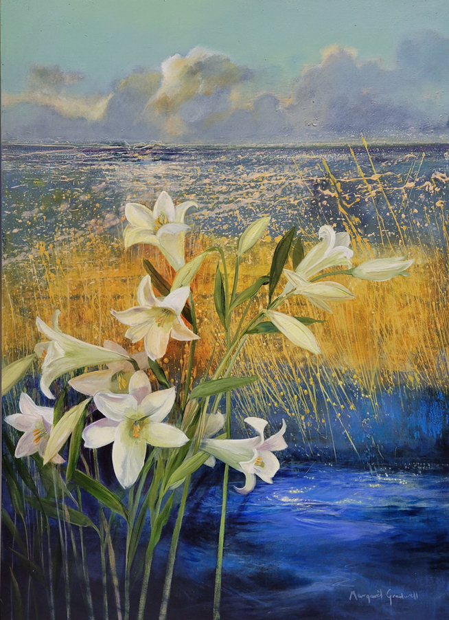 Margaret Gradwell - PRIDE OF LILIES - ACRYLIC AND OIL ON CANVAS - 55 X 39 1/2