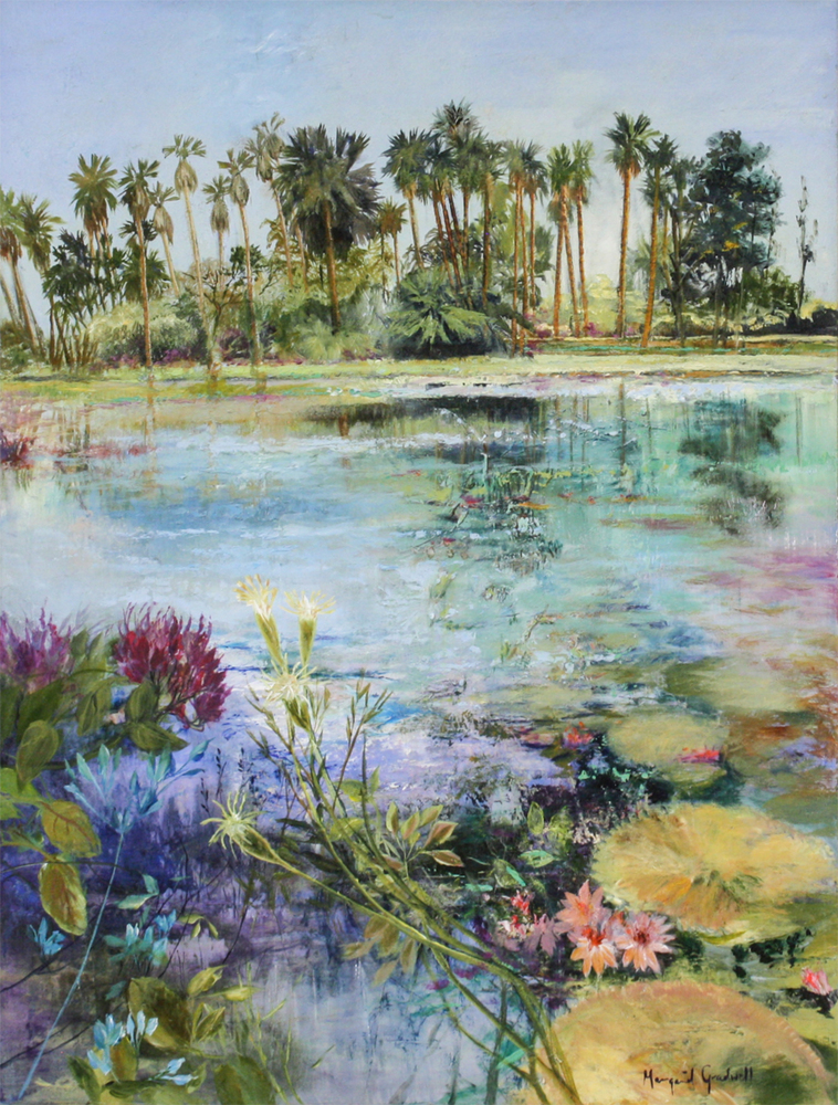 Margaret Gradwell - AT THE RIVER'S EDGE - ACRYLIC AND OIL ON CANVAS - 47 X 35