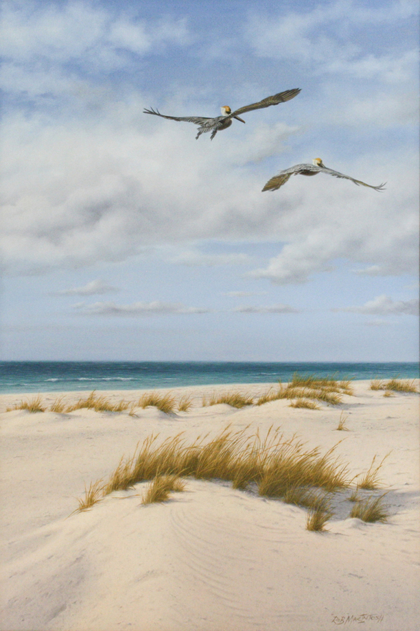 Rob MacIntosh - PELICANS HEADING HOME - OIL ON CANVAS - 36 X 24