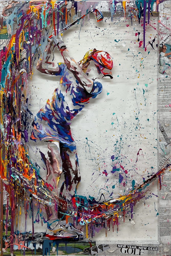 2Wild - GOLFING COLORS 12/49 2Wild - GOLFING COLORS 12/49 - MIXED MEDIA ON PLEXIGLASS - 45 X 30