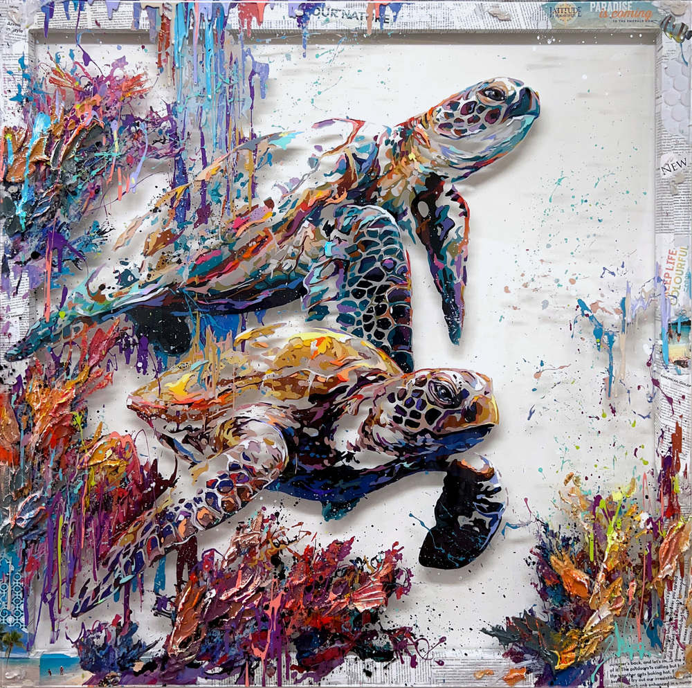 2Wild - TROPICAL DIVE 19/99 - MIXED MEDIA ON PLEXIGLASS - 30 X 30