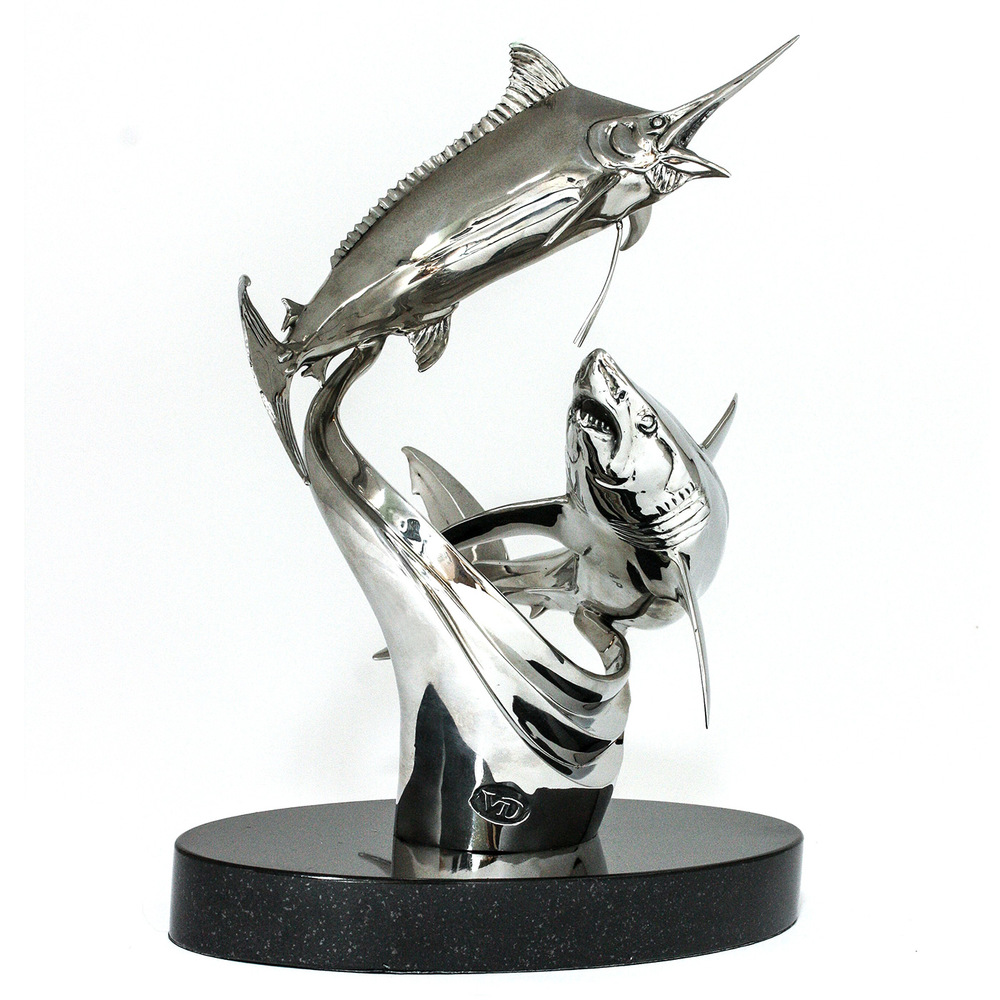 Victor Douieb - MAKO SHARK CHASING MARLIN - STAINLESS STEEL - 13 X 10 X 10