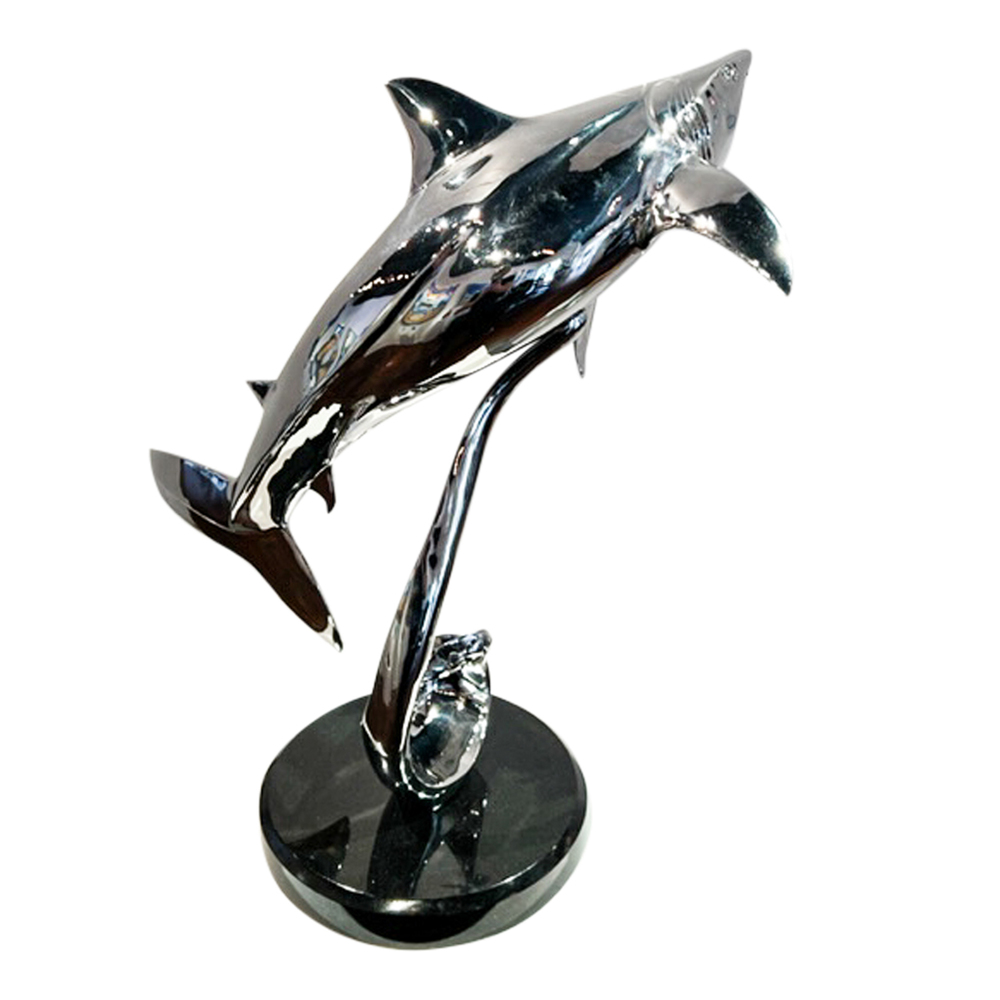 Victor Douieb - TIGER SHARK WITH ANGEL FISH - STAINLESS STEEL - 18 X 19 X 13