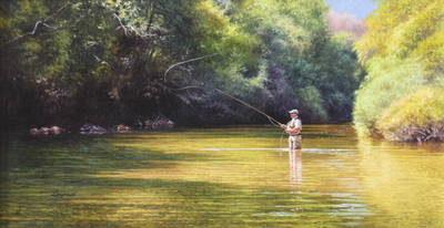 David Langmead - CALL OF THE STREAM - OIL ON CANVAS - 12 X 23 1/2