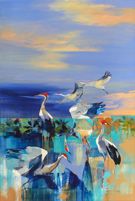 Derric van Rensburg - BLUE DUSK FLIGHT - ACRYLIC ON CANVAS - 60 X 40