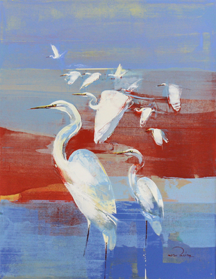 Derric van Rensburg - WINTER ARRIVALS II - ACRYLIC ON CANVAS - 43 1/8 X 33 1/4