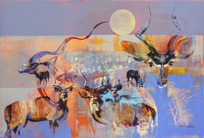 Derric van Rensburg - BUSHVELD MENAGERIE - ACRYLIC ON CANVAS - 42 1/2  62 1/4