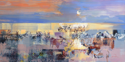 Derric van Rensburg - MOONLIGHT GATHERING - ACRYLIC ON CANVAS - 37 1/4 X 74