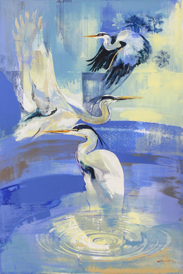 Derric van Rensburg - SWIRLING EGRETS - ACRYLIC ON CANVAS -  62 1/2 X 42 1/2