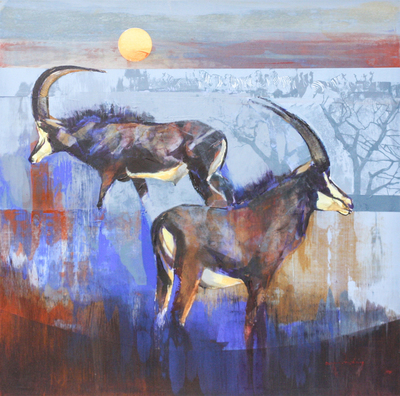 Derric van Rensburg - SABLE IN THE EVENING - ACRYLIC ON CANVAS - 46 X 46