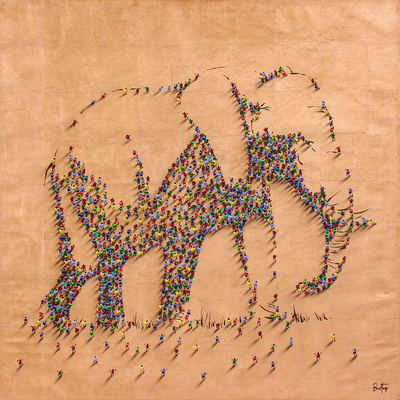 Francisco Bartus - ELEPHANT - COPPER LEAF - MIXED MEDIA ON CANVAS - 47 X 47