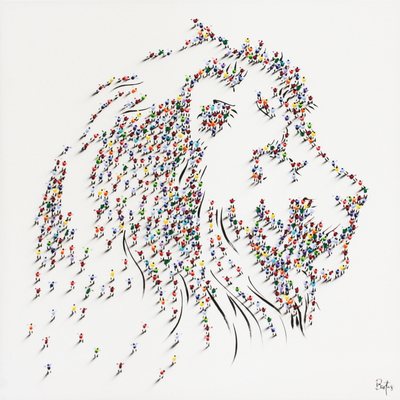 Francisco Bartus - LION - MIXED MEDIA ON CANVAS - 40 X 40