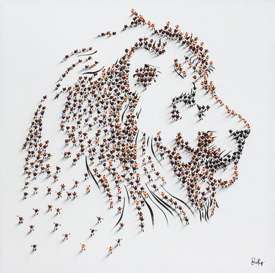 Francisco Bartus - LION - MIXED MEDIA ON CANVAS - 40 X 40