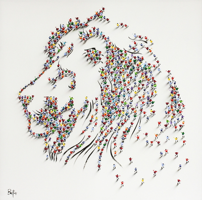 Francisco Bartus - LION - MIXED MEDIA ON CANVAS - 40 X 40