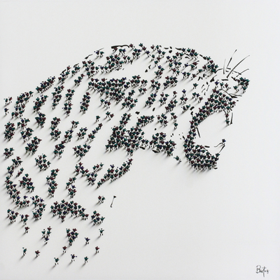 Francisco Bartus - LEOPARD - MIXED MEDIA ON CANVAS - 40 X 40