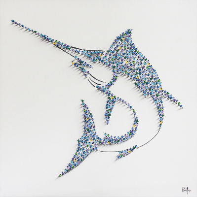 Francisco Bartus - SWORDFISH - MIXED MEDIA ON CANVAS - 40 X 40